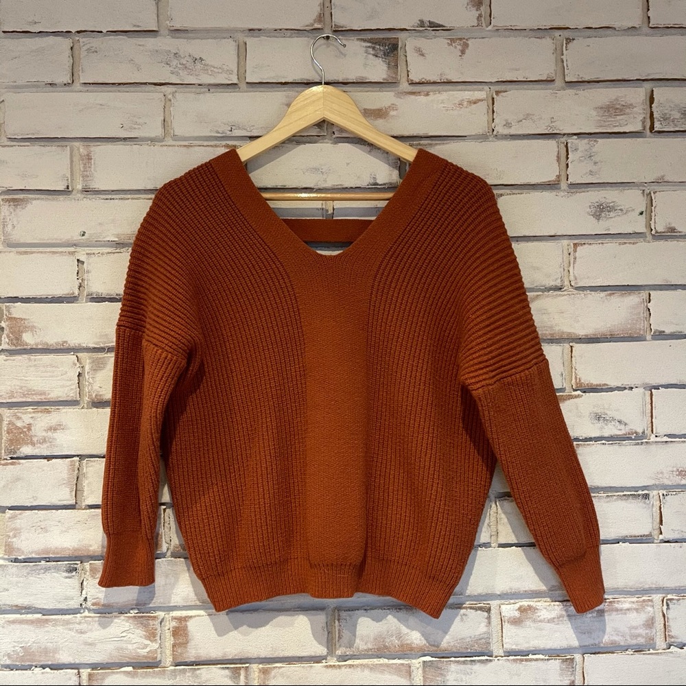 Lovemarks tie back rust orange v-neck sweater